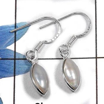 Pearl G - BZE703 - Newly Handmade Design Bezel White Pearl Earrings 925 Sterling Silver Cab Gemstone Pearl G - BZE703 - Newly Handmade Design Bezel White Pearl Earrings 925 Sterling Silver Cab Gemstone
