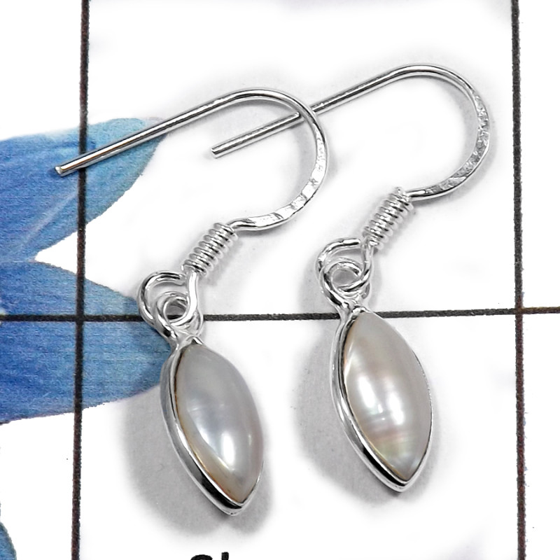 Pearl G - BZE703 - Newly Handmade Design Bezel White Pearl Earrings 925 Sterling Silver Cab Gemstone Pearl G - BZE703 - Newly Handmade Design Bezel White Pearl Earrings 925 Sterling Silver Cab Gemstone