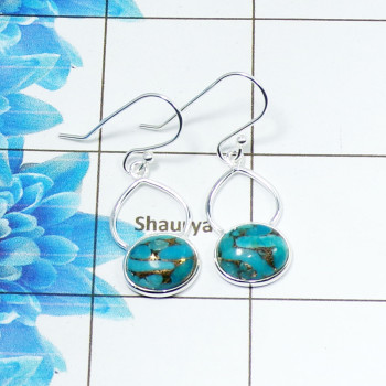 Blue Copper Turquoise Cab E - BZE860-Genuine Cab Gemstone with 925 Silver Trendy Bezel Earring