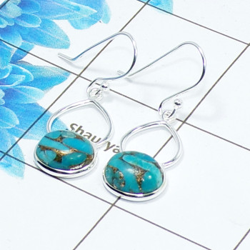 Blue Copper Turquoise Cab E - BZE860-Genuine Cab Gemstone with 925 Silver Trendy Bezel Earring Blue Copper Turquoise Cab E - BZE860-Genuine Cab Gemstone with 925 Silver Trendy Bezel Earring