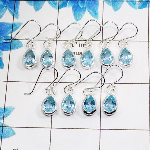 Blue Topaz D - CES978 925 Sterling Silver 5Pair Cut Blue Topaz Light Weight Casting Earring Lot