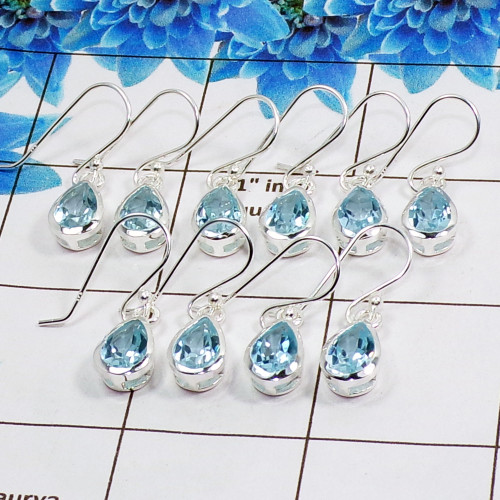 Blue Topaz D - CES978 925 Sterling Silver 5Pair Cut Blue Topaz Light Weight Casting Earring Lot Blue Topaz D - CES978 925 Sterling Silver 5Pair Cut Blue Topaz Light Weight Casting Earring Lot
