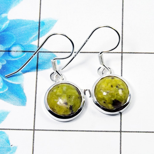 Connemara Marble Cab Earring A - CME998 Round Solid 925 Sterling Silver Plain Earring