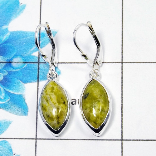 Connemara Marble Cab Earring K - CME998 Marquise Shape Solid 925 Sterling Silver Plain Earring