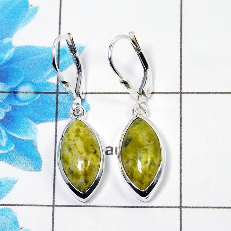 Connemara Marble Cab Earring K - CME998 Marquise Shape Solid 925 Sterling Silver Plain Earring Connemara Marble Cab Earring K - CME998 Marquise Shape Solid 925 Sterling Silver Plain Earring