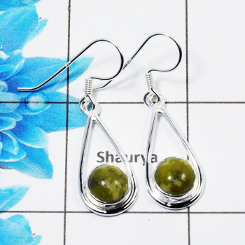 Connemara Marble Cab Earring L - CME998 Round Shape Solid 925 Sterling Silver Plain Earring