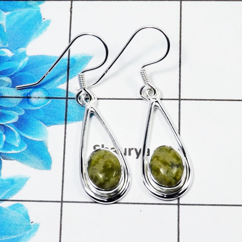 Connemara Marble Cab Earring M - CME998 Oval Shape Solid 925 Sterling Silver Plain Earring