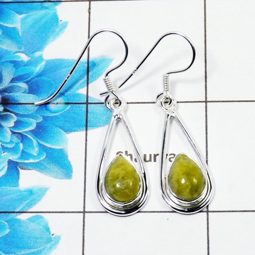 Connemara Marble Cab Earring N - CME998 Pan Shape Solid 925 Sterling Silver Plain Earring