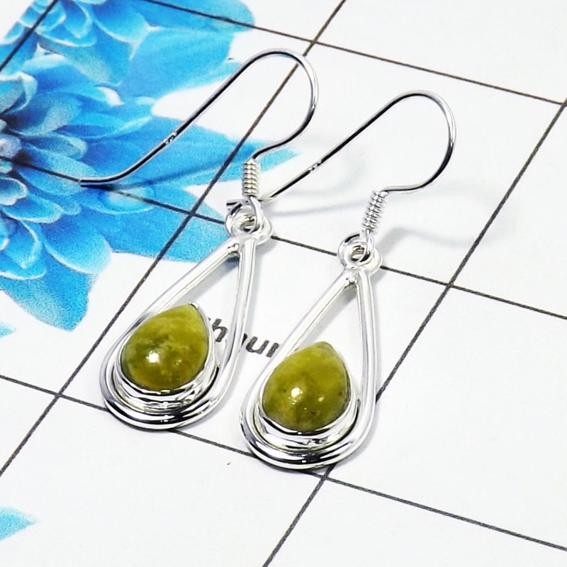 Connemara Marble Cab Earring N - CME998 Pan Shape Solid 925 Sterling Silver Plain Earring