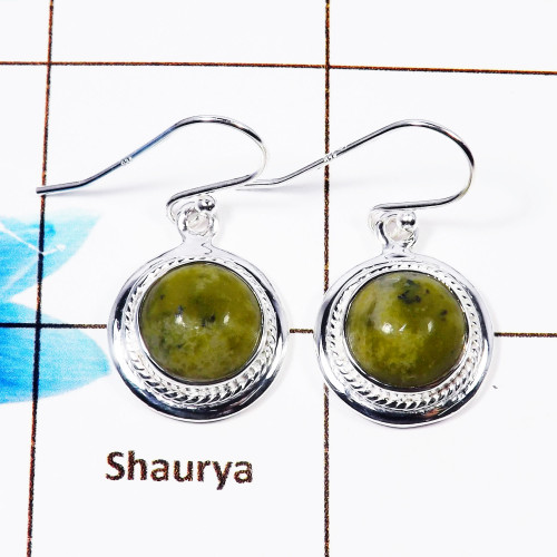 Connemara Marble Cab Earring O - CME998 Round Shape Solid 925 Sterling Silver Designer Earring