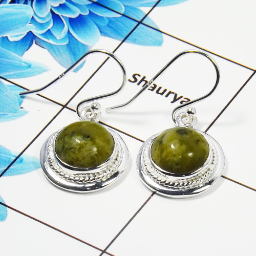 Connemara Marble Cab Earring O - CME998 Round Shape Solid 925 Sterling Silver Designer Earring