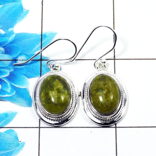 Connemara Marble Cab Earring P - CME998 Oval Shape Solid 925 Sterling Silver Designer Earring