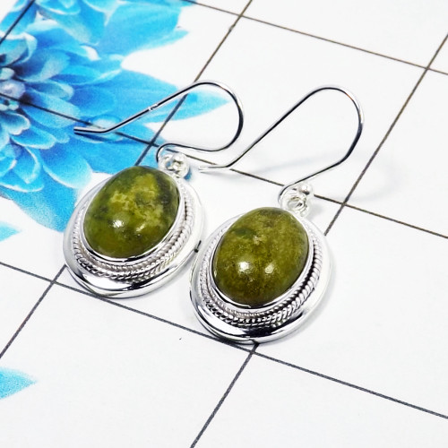Connemara Marble Cab Earring P - CME998 Oval Shape Solid 925 Sterling Silver Designer Earring