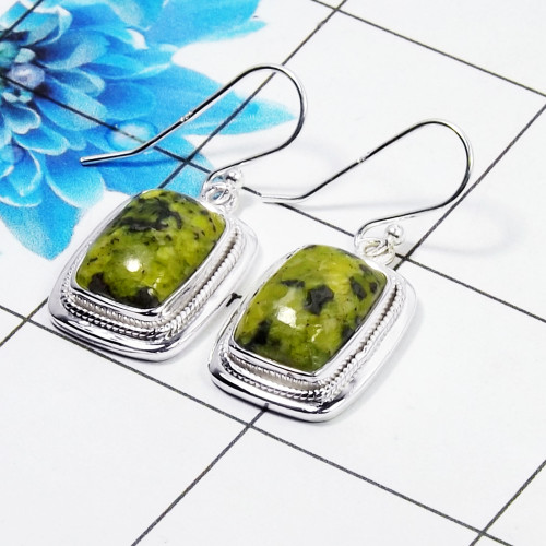 Connemara Marble Cab Earring Q - CME998 Octagon Shape Solid 925 Sterling Silver Designer Earring