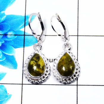 Connemara Marble Cab Earring U - CME998 Pan Shape Solid 925 Sterling Silver Designer Earring