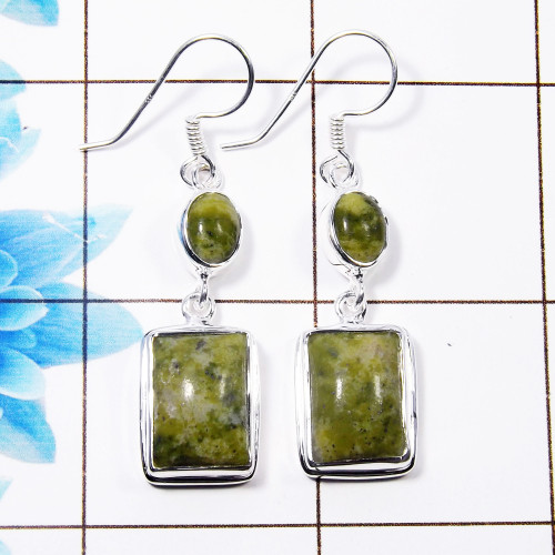 Connemara Marble Cab Earring X - CME998 Oval & Octagon Shape Solid 925 Sterling Silver Designer Earring Connemara Marble Cab Earring X - CME998 Oval & Octagon Shape Solid 925 Sterling Silver Designer Earring