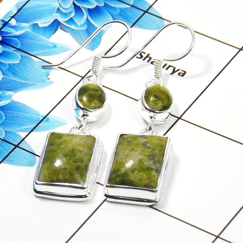 Connemara Marble Cab Earring X - CME998 Oval & Octagon Shape Solid 925 Sterling Silver Designer Earring Connemara Marble Cab Earring X - CME998 Oval & Octagon Shape Solid 925 Sterling Silver Designer Earring