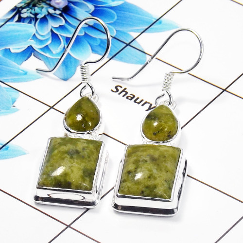 Connemara Marble Cab Earring Y - CME998 Pan & Octagon Shape Solid 925 Sterling Silver Designer Earring
