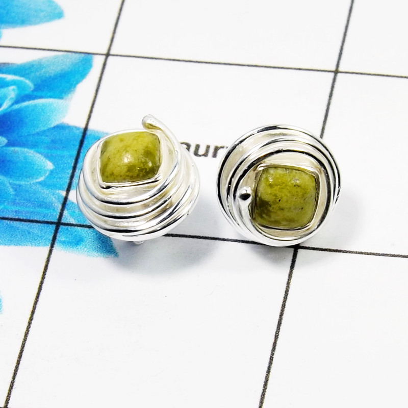 Connemara Marble Cab Stud Earring G - CME999 Square Solid 925 Sterling Silver Designer Stud Earring Connemara Marble Cab Stud Earring G - CME999 Square Solid 925 Sterling Silver Designer Stud Earring