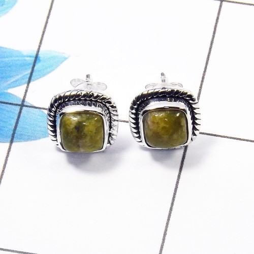 Connemara Marble Cab Stud Earring H - CME999 Square Solid 925 Sterling Silver  Designer Stud Earring