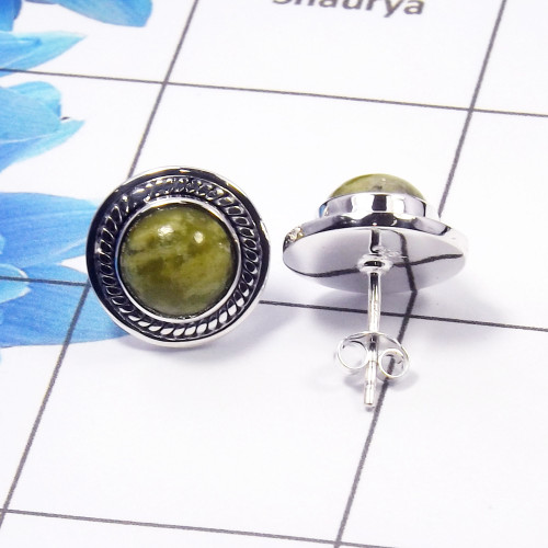 Connemara Marble Cab Stud Earring I - CME999 Round Solid 925 Sterling Silver  Designer Stud Earring