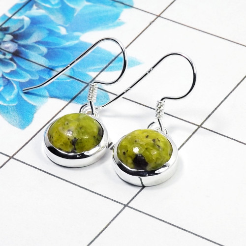 Connemara Marble Cab Earring A - CME998 Round Solid 925 Sterling Silver Plain Earring