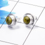 Connemara Marble Cab Stud Earring D - CME999 Round Solid 925 Sterling Silver With Matte Finish Plain Stud Earring