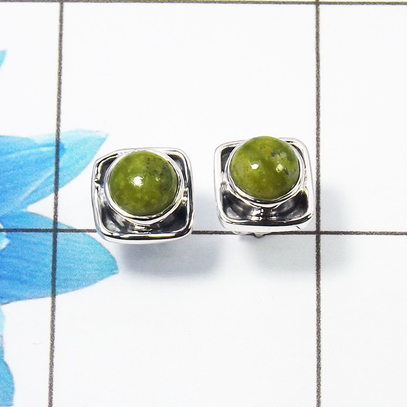 Connemara Marble Cab Stud Earring E - CME999 Round Solid 925 Sterling Silver  Designer Stud Earring