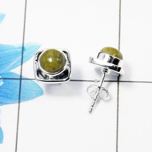 Connemara Marble Cab Stud Earring E - CME999 Round Solid 925 Sterling Silver  Designer Stud Earring