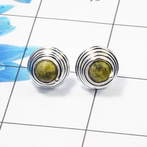 Connemara Marble Cab Stud Earring F - CME999 Round Solid 925 Sterling Silver  Designer Stud Earring