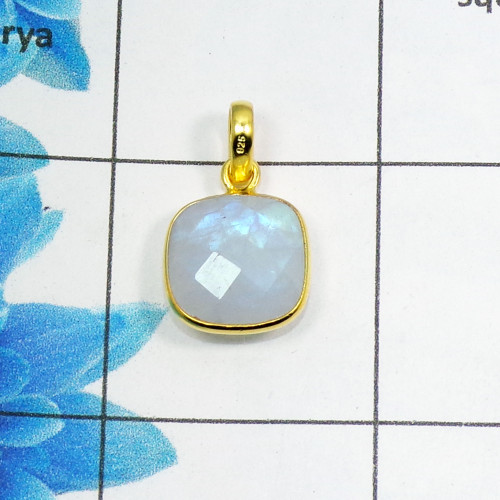 Rainbow Moonstone Cut F - CMJ870-925 Silver 18K Gold Plated Pendant Rainbow Moonstone Cut Gemstone