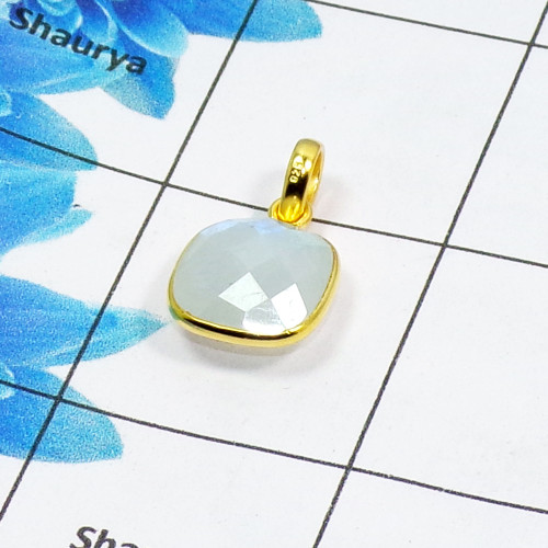 Rainbow Moonstone Cut F - CMJ870-925 Silver 18K Gold Plated Pendant Rainbow Moonstone Cut Gemstone