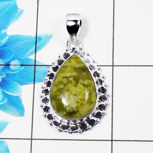 Natural Connemara Marble Cab Pendant C - CMP997 Pan Shape Soild 925 Sterling Silver Designer Pendant