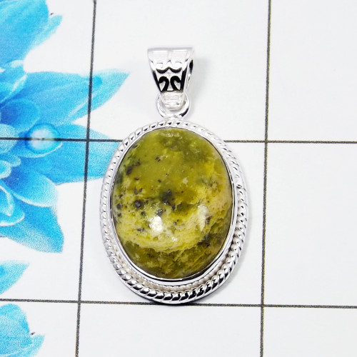 Natural Connemara Marble Cab Pendant B - CMP998 Oval Shape Soild 925 Sterling Silver Designer Pendant