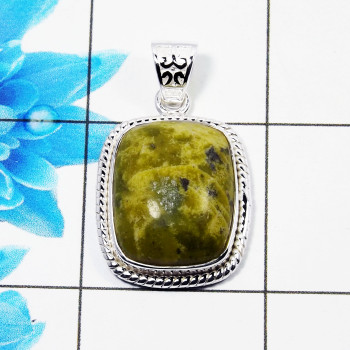Natural Connemara Marble Cab Pendant C - CMP998 Octagon Shape Soild 925 Sterling Silver Designer Pendant