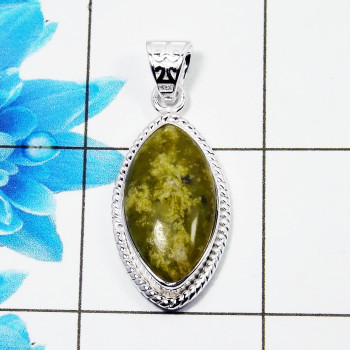 Natural Connemara Marble Cab Pendant D - CMP998 Marquise Shape Soild 925 Sterling Silver Designer Pendant