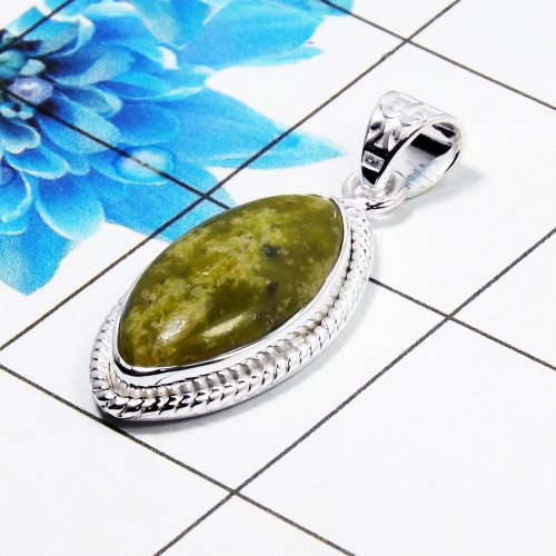 Natural Connemara Marble Cab Pendant D - CMP998 Marquise Shape Soild 925 Sterling Silver Designer Pendant Natural Connemara Marble Cab Pendant D - CMP998 Marquise Shape Soild 925 Sterling Silver Designer Pendant