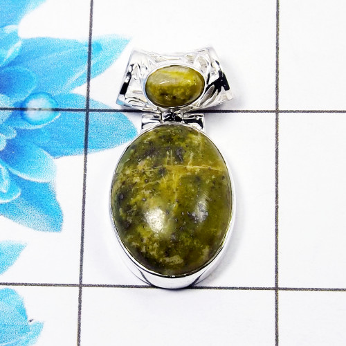 Natural Connemara Marble Cab Pendant E - CMP998 Oval Shape Soild 925 Sterling Silver Designer Pendant