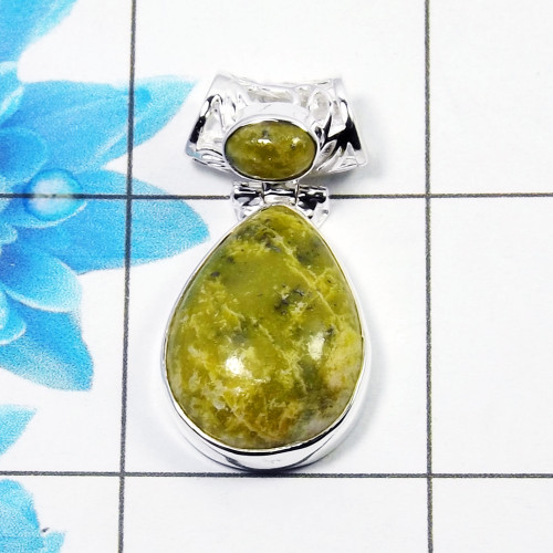 Natural Connemara Marble Cab Pendant F - CMP998 Pan Shape Soild 925 Sterling Silver Designer Pendant