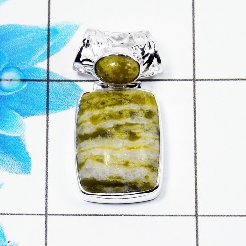 Natural Connemara Marble Cab Pendant G - CMP998 Octagon Shape Soild 925 Sterling Silver Designer Pendant