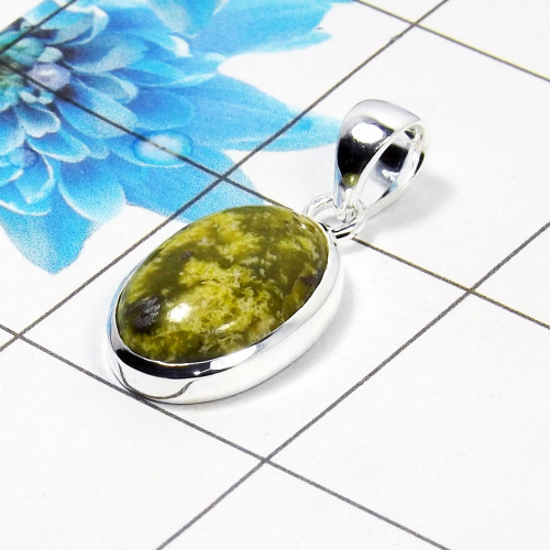 Natural Connemara Marble Cab Pendant A - CMP999 Oval Shape Soild 925 Sterling Silver Plain Pendant Natural Connemara Marble Cab Pendant A - CMP999 Oval Shape Soild 925 Sterling Silver Plain Pendant