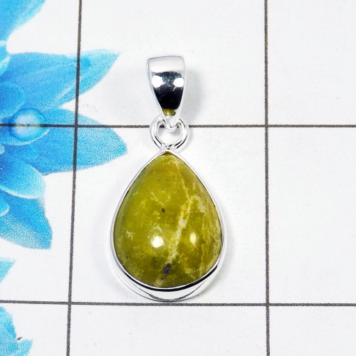 Natural Connemara Marble Cab Pendant D - CMP999 Pan Shape Soild 925 Sterling Silver Plain Pendant