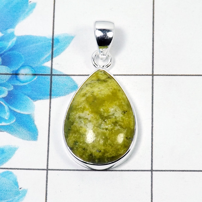 Natural Connemara Marble Cab Pendant F - CMP999 Pan Shape Soild 925 Sterling Silver Plain Pendant Natural Connemara Marble Cab Pendant F - CMP999 Pan Shape Soild 925 Sterling Silver Plain Pendant