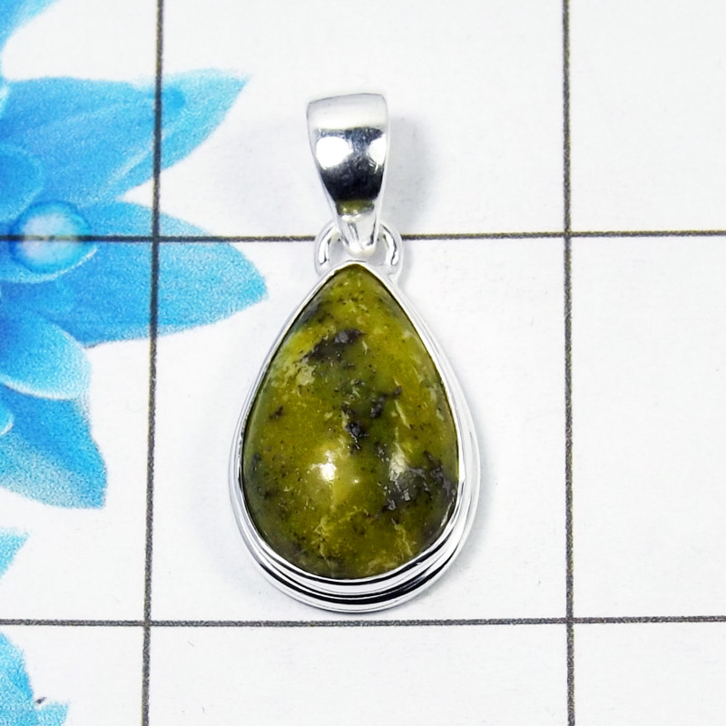 Natural Connemara Marble Cab Pendant G - CMP999 Pan Shape Soild 925 Sterling Silver Plain Pendant Natural Connemara Marble Cab Pendant G - CMP999 Pan Shape Soild 925 Sterling Silver Plain Pendant