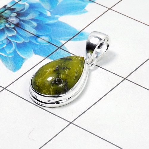 Natural Connemara Marble Cab Pendant G - CMP999 Pan Shape Soild 925 Sterling Silver Plain Pendant