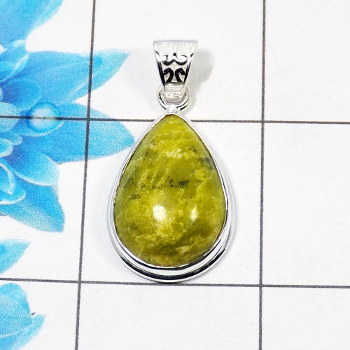Natural Connemara Marble Cab Pendant I - CMP999 Pan Shape Soild 925 Sterling Silver Plain Pendant