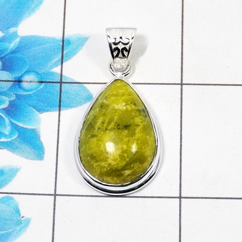 Natural Connemara Marble Cab Pendant I - CMP999 Pan Shape Soild 925 Sterling Silver Plain Pendant Natural Connemara Marble Cab Pendant I - CMP999 Pan Shape Soild 925 Sterling Silver Plain Pendant
