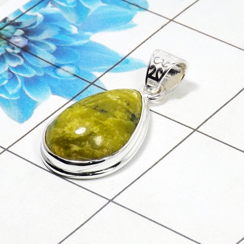 Natural Connemara Marble Cab Pendant I - CMP999 Pan Shape Soild 925 Sterling Silver Plain Pendant Natural Connemara Marble Cab Pendant I - CMP999 Pan Shape Soild 925 Sterling Silver Plain Pendant