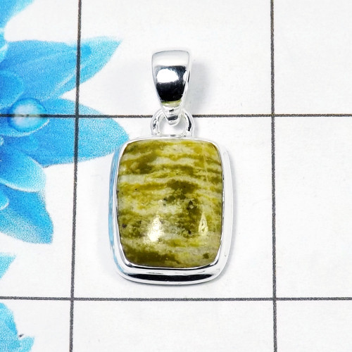 Natural Connemara Marble Cab Pendant K - CMP999 Octagon Shape Soild 925 Sterling Silver Plain Pendant