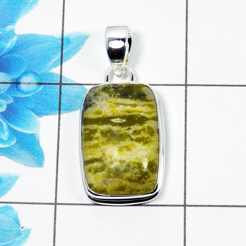 Natural Connemara Marble Cab Pendant L - CMP999 Octagon Shape Soild 925 Sterling Silver Plain Pendant Natural Connemara Marble Cab Pendant L - CMP999 Octagon Shape Soild 925 Sterling Silver Plain Pendant